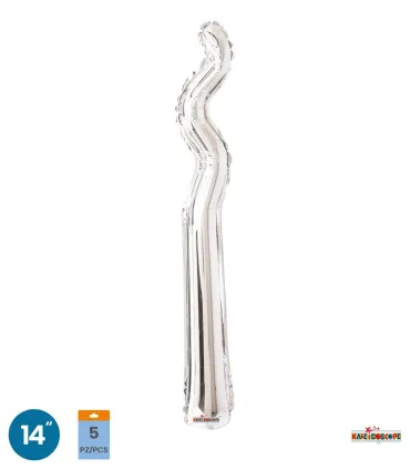 Mylar Kurly Zig Zag Silver MiniShape 14" pack 5pcs