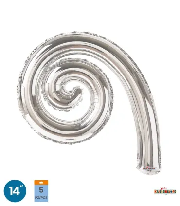 Mylar Kurly Spiral Silver MiniShape 14" pack 5pcs