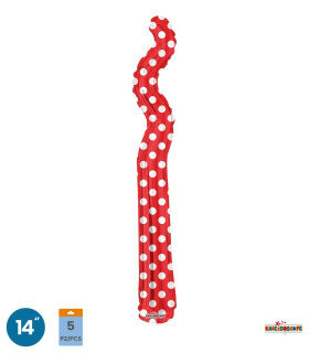 Mylar Kurly Zig Zag Red Polka Dots MiniShape 14" pack 5pcs