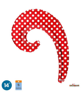 Mylar Kurly Wave Red Polka Dots MiniShape 14" pack 5pcs