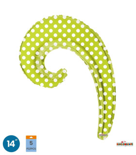 Mylar Kurly Wave Lime Green Polka Dots MiniShape 14" pack 5pcs