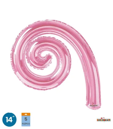 Mylar Kurly Spiral Pink MiniShape 14" pack 5pcs
