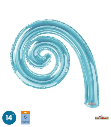 Mylar Kurly Spiral Light Blue MiniShape 14" pack 5pcs