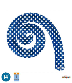 Mylar Kurly Spiral Royal Blue Polka Dots MiniShape 14" pack 5pcs