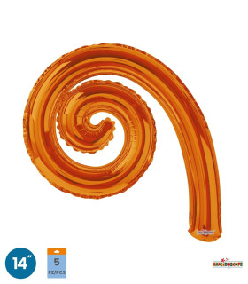 Mylar Kurly Spiral Orange MiniShape 14" pack 5pcs