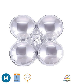 Mylar Cluster Round Silver 14" pack 5pcs