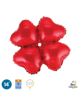 Mylar Cluster Hearts Red with valve pack. 5pcs