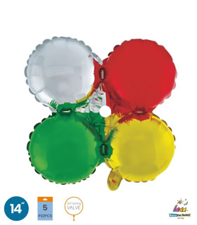 Mylar Cluster Round Red-Silver-Gold-Green pack. 5pcs