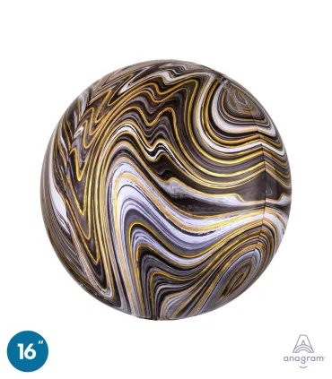Black Marbled Mylar Orbz 16" 1pc