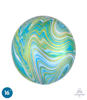 Blue Marbled Mylar - Green Orbz 16" 1pc