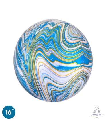 Blue Marbled Mylar Orbz 16" 1pc