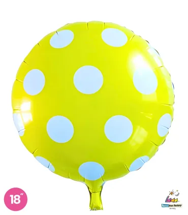 Mylar Round Yellow Polka Dots 18" 1pc