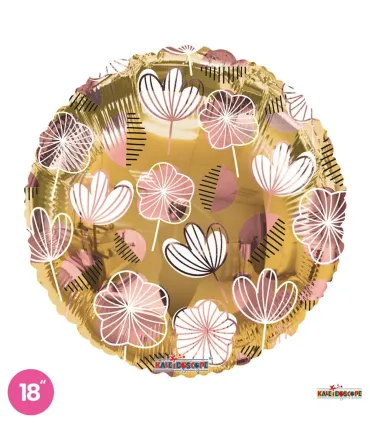 Mylar Round Floral Gold 26" 1pc