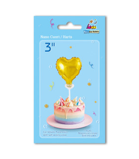 Mylar Nano Gold Heart 3" with stick pack 1pc