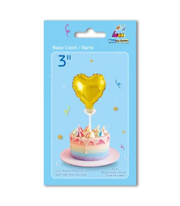 Mylar Nano Gold Heart 3" with stick pack 1pc