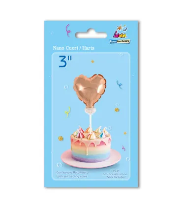 Mylar Nano Heart Pink Gold 3" with stick pack 1pcs