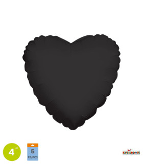 Mylar Black Heart 4" pack 5pcs