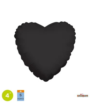 Mylar Black Heart 4" pack 5pcs