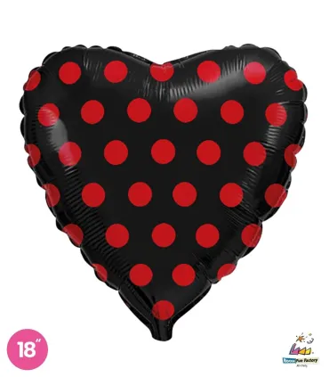 Mylar Black Heart with Red Polka Dots 18" 1pc