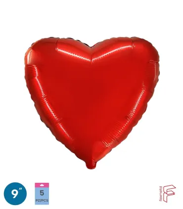 Mylar Red Heart 9" pack 5pcs