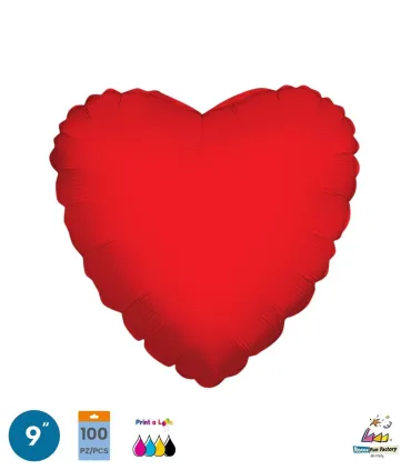 Mylar Red Heart 9" with valve for printing pack. 100pcs