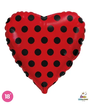 Mylar Red Heart with Black Polka Dots 18" 1pc