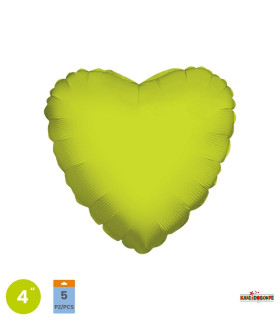 Mylar Lime Green Heart 4" pack 5pcs