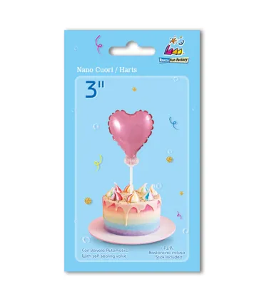 Mylar Nano Pink Heart 3" with stick pack 1pc