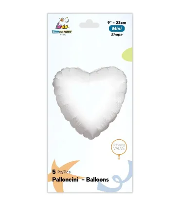 Mylar White Heart 9" with valve pack. 5pcs