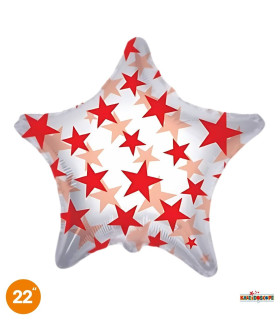 Mylar Star with Red Stars Clear View 22" 1pc