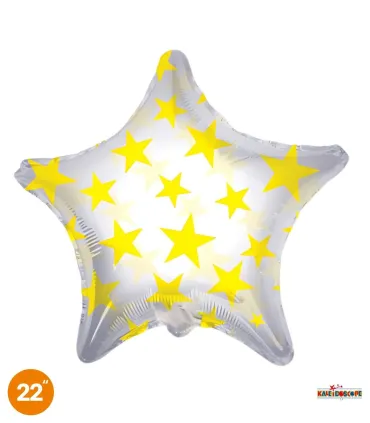 Mylar Star with Yellow Stars Clear View 22" 1pc