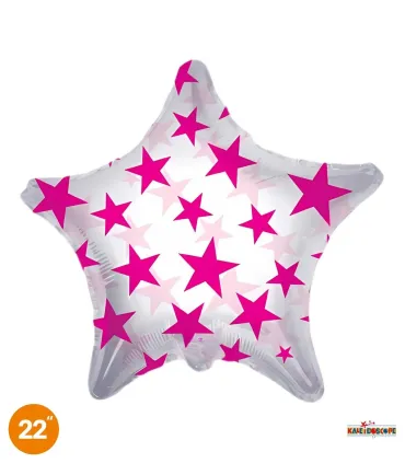 Mylar Star with Fuchsia Stars Clear View 22" 1pc