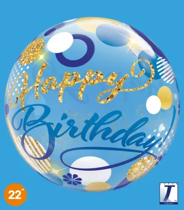 Balloon Takara Bubble Balloon Birthday Blue & Gold Dots 22"