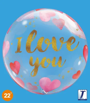 Balloon Takara Bubble Balloon I Love you Paper Hearts 22" 1p