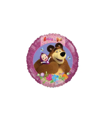 Mylar Masha and Bear Flowers Round MiniShape 9" pack 5pcs