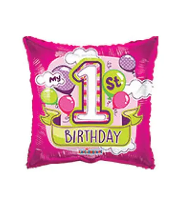 Mylar 1st Birthday Girl Square 18" 1pc