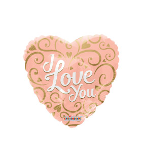 Mylar I Love You Pink Gold Heart 18" 1pc