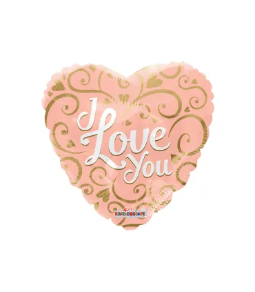 Mylar I Love You Pink Gold Heart 18" 1pc