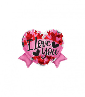 Mylar I Love You Heart with Bow MiniShape w14" pack 5pcs