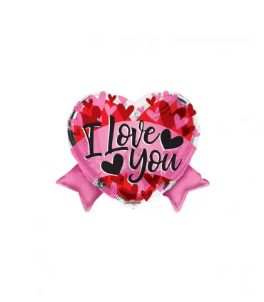 Mylar I Love You Heart with Bow MiniShape w14" pack 5pcs