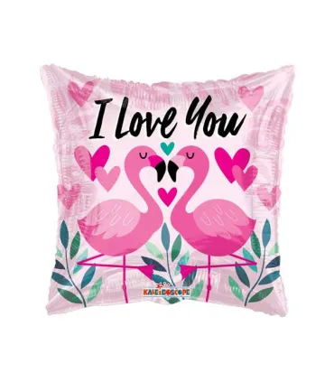Mylar I Love You Square Flamingo 18" 1pc