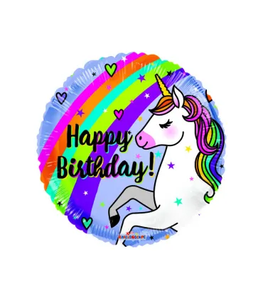 Mylar Happy Birthday Rainbow Unicorn Round 18" 1pc