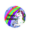 Mylar Happy Birthday Rainbow Unicorn Round 18" 1pc