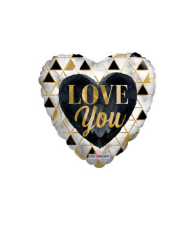 Mylar I Love You Gold and Black Heart 18" 1pc
