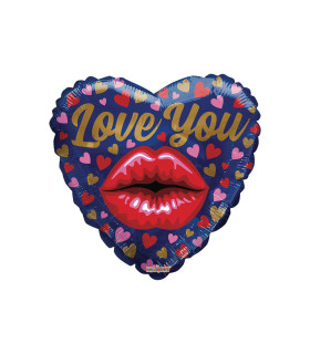 Mylar Love You Heart Kiss 18" 1pc