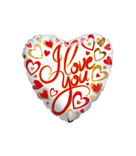 Mylar I Love You Hearts Gold and Red Heart 18" 1pc