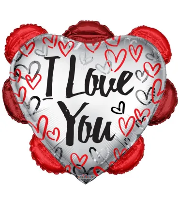 Mylar I Love You Cursive with SuperShape Hearts w36" 1pc