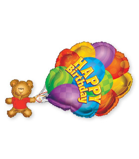 Mylar Happy Birthday Bear Balloons SuperShape w36" 1pc