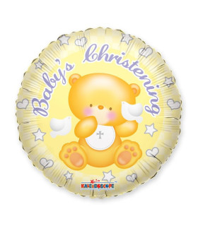Mylar Baby's Christening Bear Round 18" 1pc
