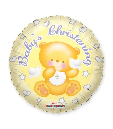 Mylar Baby's Christening Bear Round 18" 1pc